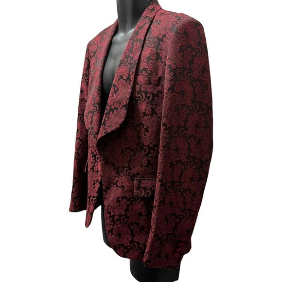 Rossi Man‎ Premium Slim Fit Smoking Tuxedo Jacket Red Black Paisley Men’s Sz 34 - Picture 2 of 10